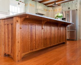 129-09 [Island] Wood : Reclaimed Red Oak; Stain color : Nutmeg; Door Style : Craftsman; Face Frame : Square Inset; [Perimeter cabinetry, uppers] Wood : Maple; Paint...