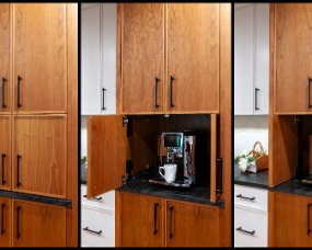 133-09 [Island and Tall cabinetry] Wood: Cherry; Stain color : Honey Brown; Door Style : Fineline; Frameless Face [Base and Wall cabinetry] Wood : Maple; Paint color :...