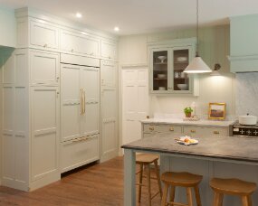 137-02 Wood: Maple; Paint color: Austere Gray; Door Style: Hunterville; Face Frame: Beaded Inset