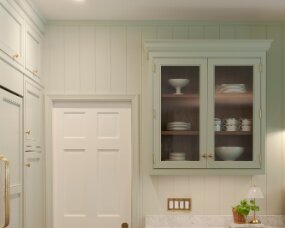 137-03 Wood: Maple; Paint color: Austere Gray; Door Style: Hunterville; Face Frame: Beaded Inset