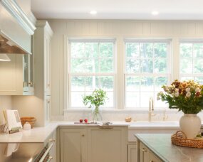 137-05 Wood: Maple; Paint color: Austere Gray; Door Style: Hunterville; Face Frame: Beaded Inset