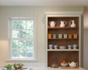 137-11 Wood: Maple; Paint color: Austere Gray; Door Style: Hunterville; Face Frame: Beaded Inset