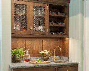 137-12 Wood: Cherry; Stain color: Chestnut; Door Style: Barnstead; Face Frame: Beaded Inset