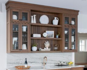 140-07 Wood : Clear Walnut; Stain Color : Weathered (toned); Door Style : Newport; Face Frame : Beaded Inset