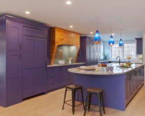 141-01 Wood: Maple; Paint Color: Fully Purple; Door Style: Bradford; Face Frame: Square Inset