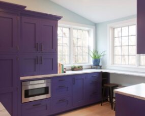 141-04 Wood: Maple; Paint Color: Fully Purple; Door Style: Bradford; Face Frame: Square Inset