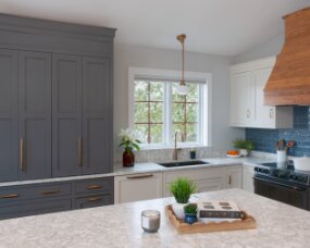 143-02 RANGE HOOD Wood : Reclaimed Chestnut; Stain Color : Honey PERIMETER Wood : Maple; Paint Color : Accessible Beige; Door Style : Custom; Face Frame : Square Inset...