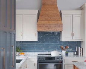 143-03 ISLAND and RANGE HOOD Wood : Reclaimed Chestnut; Stain Color : Honey; Door Style : Custom; Face Frame : Square Inset; PERIMETER Wood : Maple; Paint Color :...
