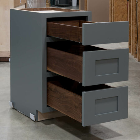 Three Drawer Base With Reduced Width Top Drawer - Drawers Open