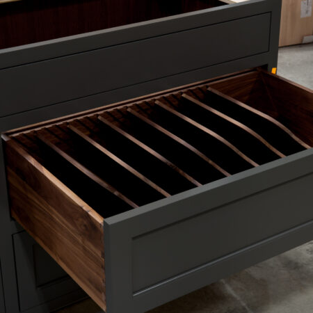 Two Drawer Base - Pan Storage and Pull Out - Top Drawer Open, Opposite Angle