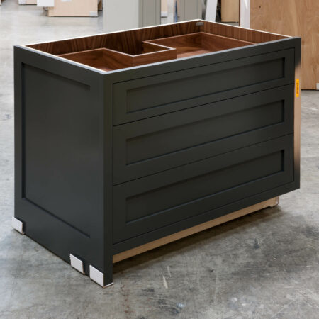 Three Drawer Base Cabinet with Pipe Chase - Left Side