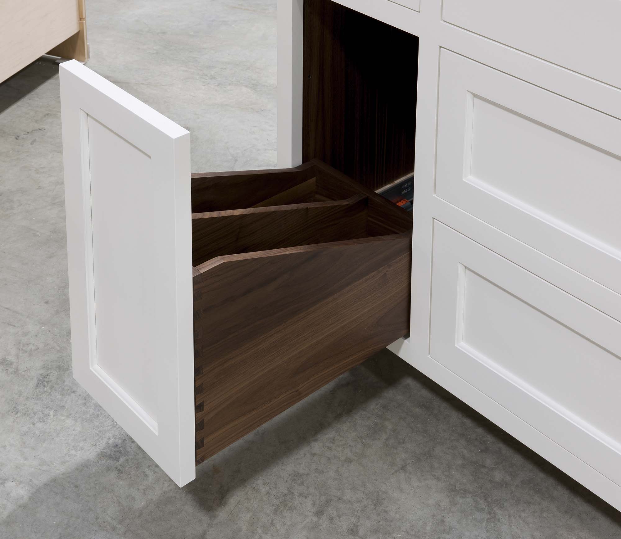 Base Cabinet with Tray Drawer Box and Pegged Plate Drawers - Crown Point  Cabinetry
