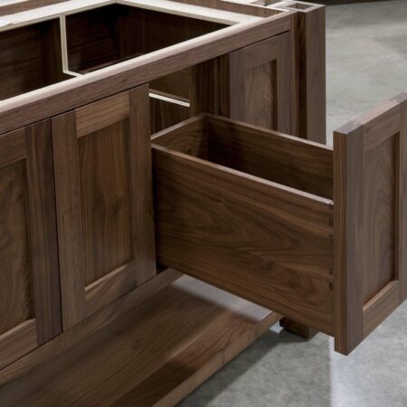 Four Post Vanity Cabinet - Middle Right Drawer Open