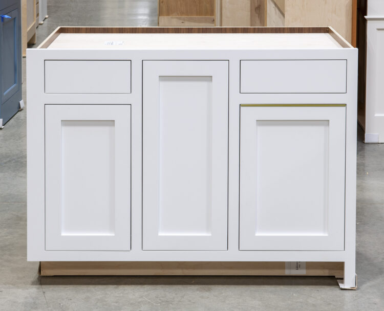 Base Cabinet with Tray Divider Drawer, Can Storage and Double Waste Bins