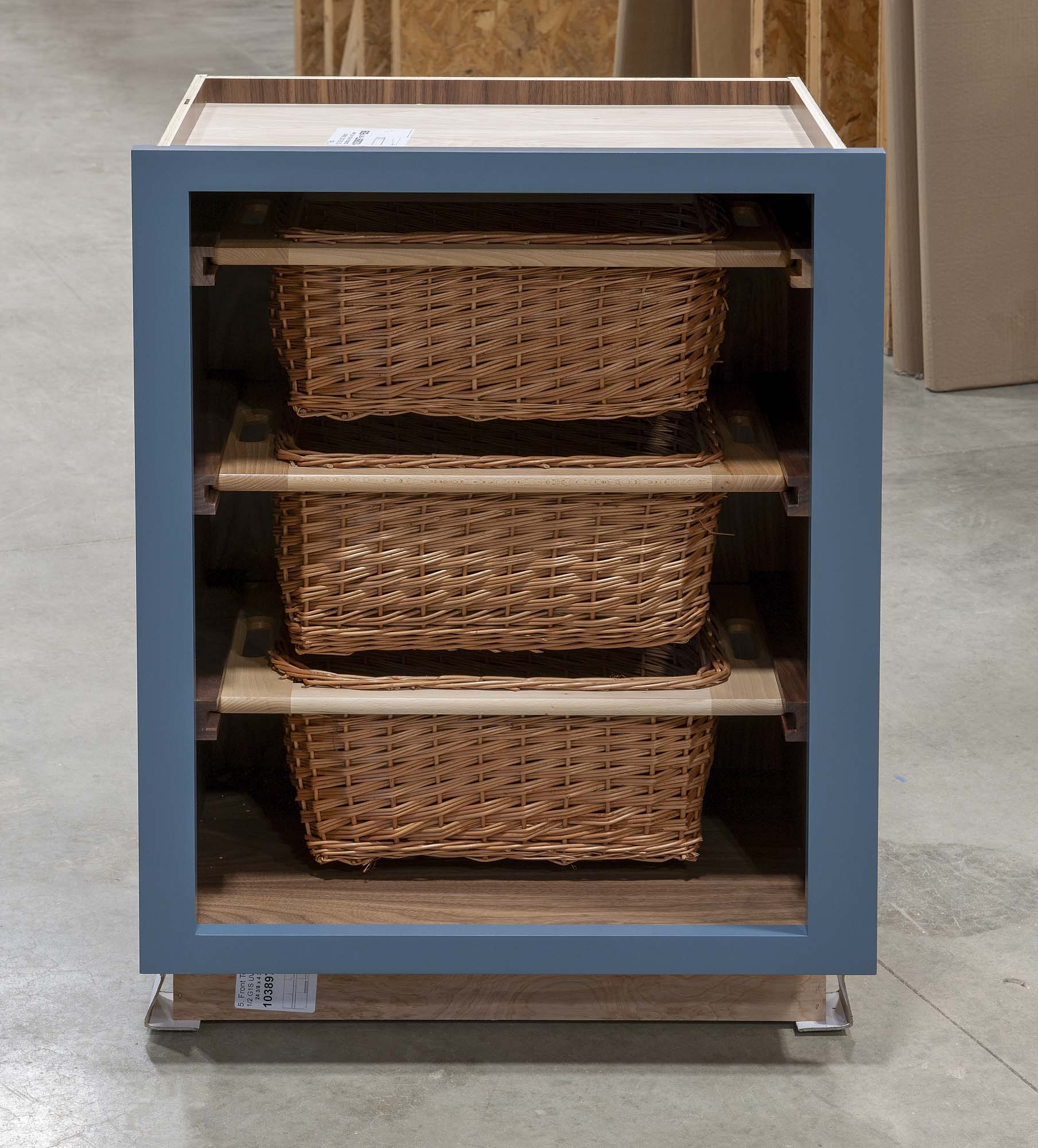 Base Cabinet With Three Wicker Baskets Crown Point Cabinetry