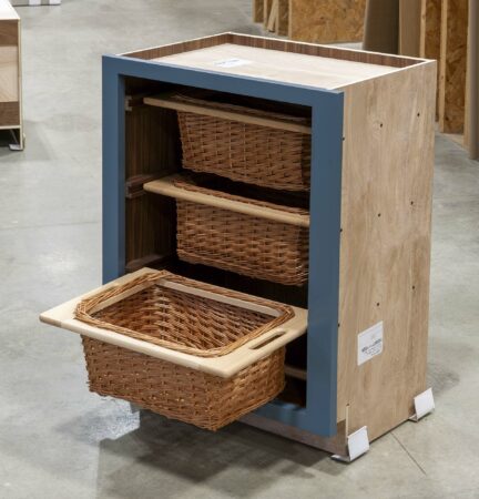 Base Cabinet with Three Wicker Baskets - Bottom Basket Open