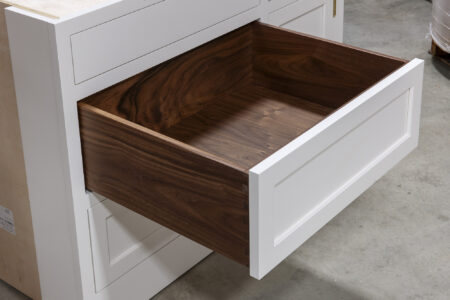 Four Drawer Base with Utensil Divider and Wave Knife Block - Middle Left Drawer Open