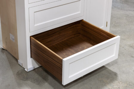 Four Drawer Base with Utensil Divider and Wave Knife Block - Bottom Left Drawer Open