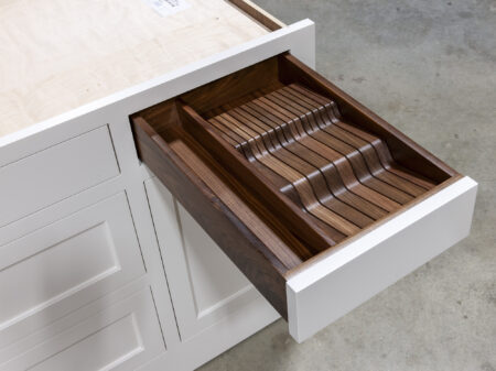 Four Drawer Base with Utensil Divider and Wave Knife Block - Top Right Drawer Open