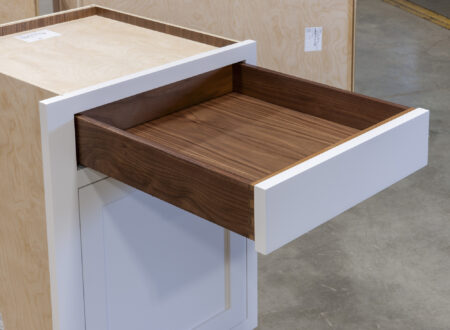 Base Cabinet with Walnut Tray Drawer - Top Drawer Open