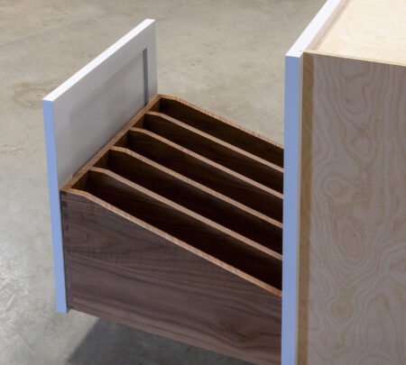 Base Cabinet with Walnut Tray Drawer - Tray Drawer Open, Back View