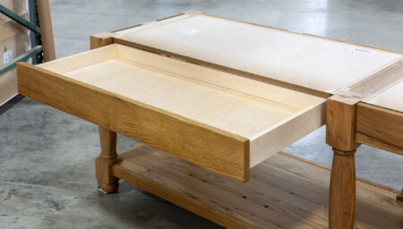 Reclaimed Chestnut Island with Two Drawers - Left Drawer Open